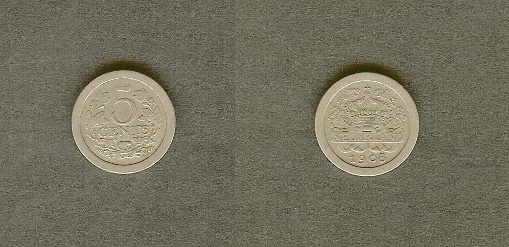 Pays-Bas 5 cents 1908  TTB+